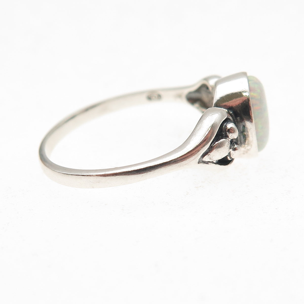 Equinox 925 Sterling Silver Vintage Real Opal Heart Oxidized Ring Size 8