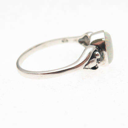 Equinox 925 Sterling Silver Vintage Real Opal Heart Oxidized Ring Size 8