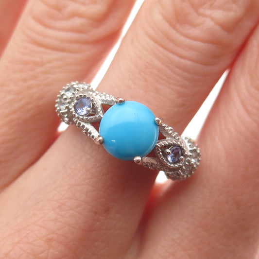 Chuck Clemency 925 Sterling Silver Real Turquoise Tanzanite & Topaz Ring Size 8