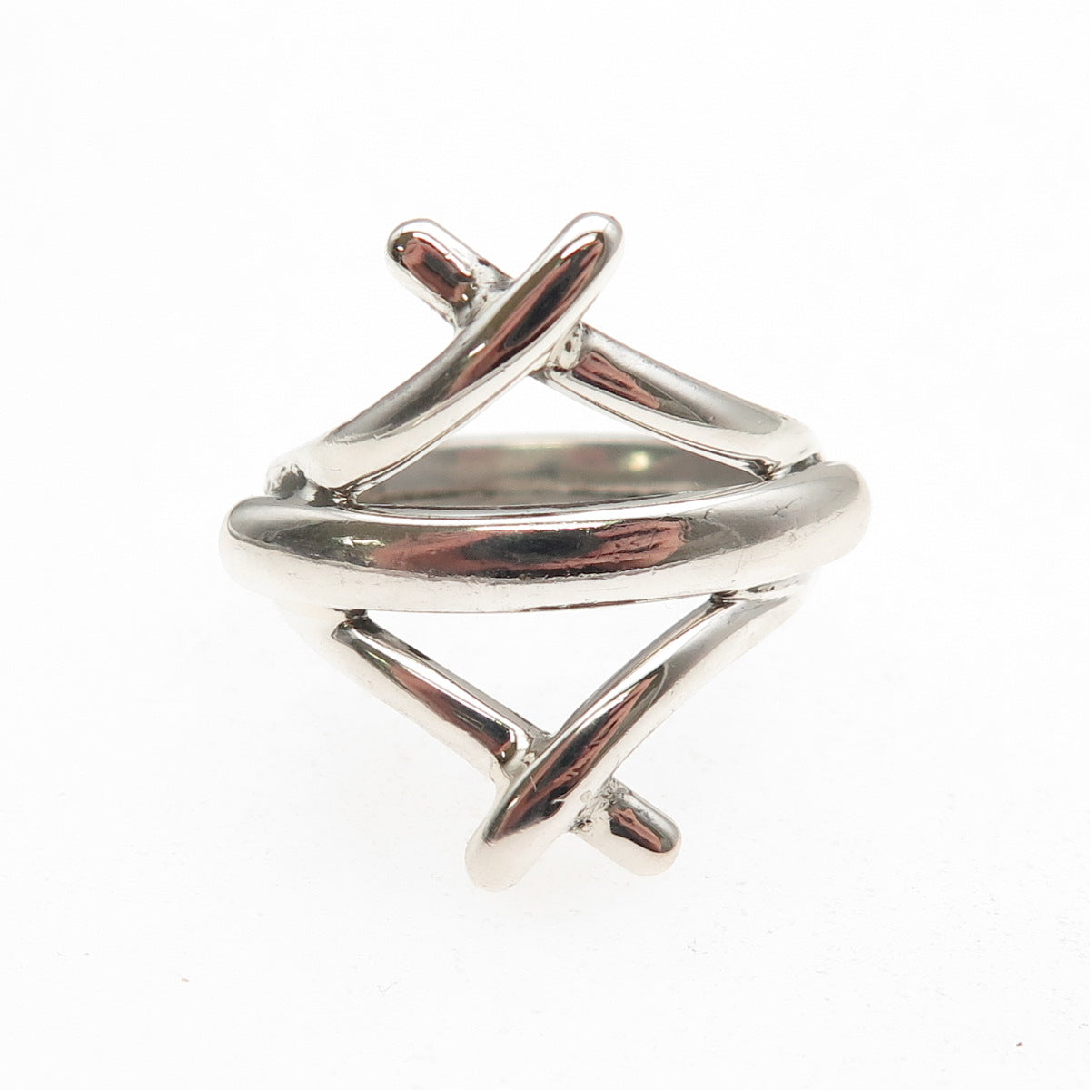 950 Silver Vintage Modernist Crisscross Ring Size 7