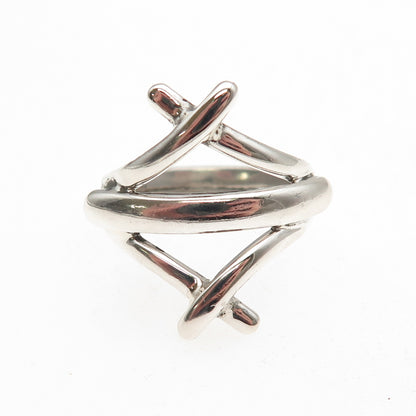950 Silver Vintage Modernist Crisscross Ring Size 7