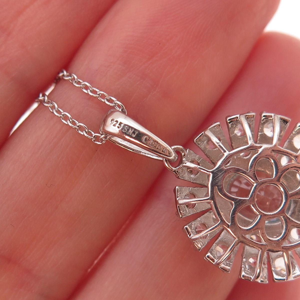 925 Sterling Silver Real Blue & White Topaz Floral Cable Chain Necklace 18"