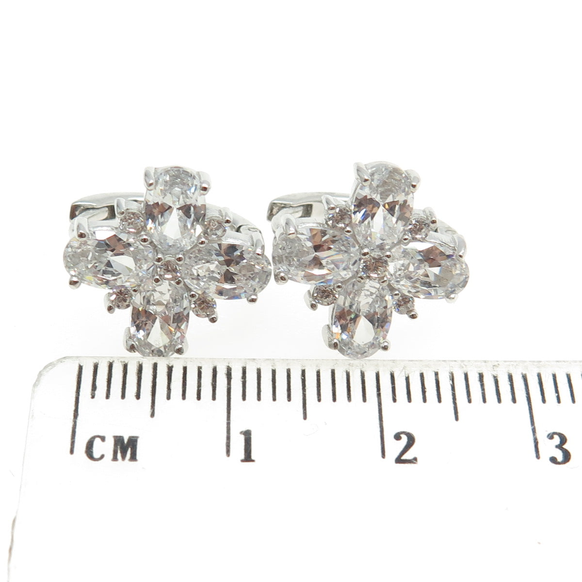 925 Sterling Silver Oval-Cut Shaped C Z Cross Huggie Earrings