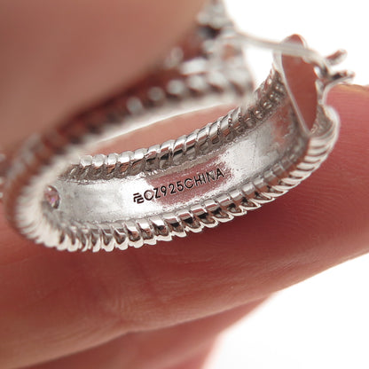 925 Sterling Silver Round-Cut C Z Hoop Earrings