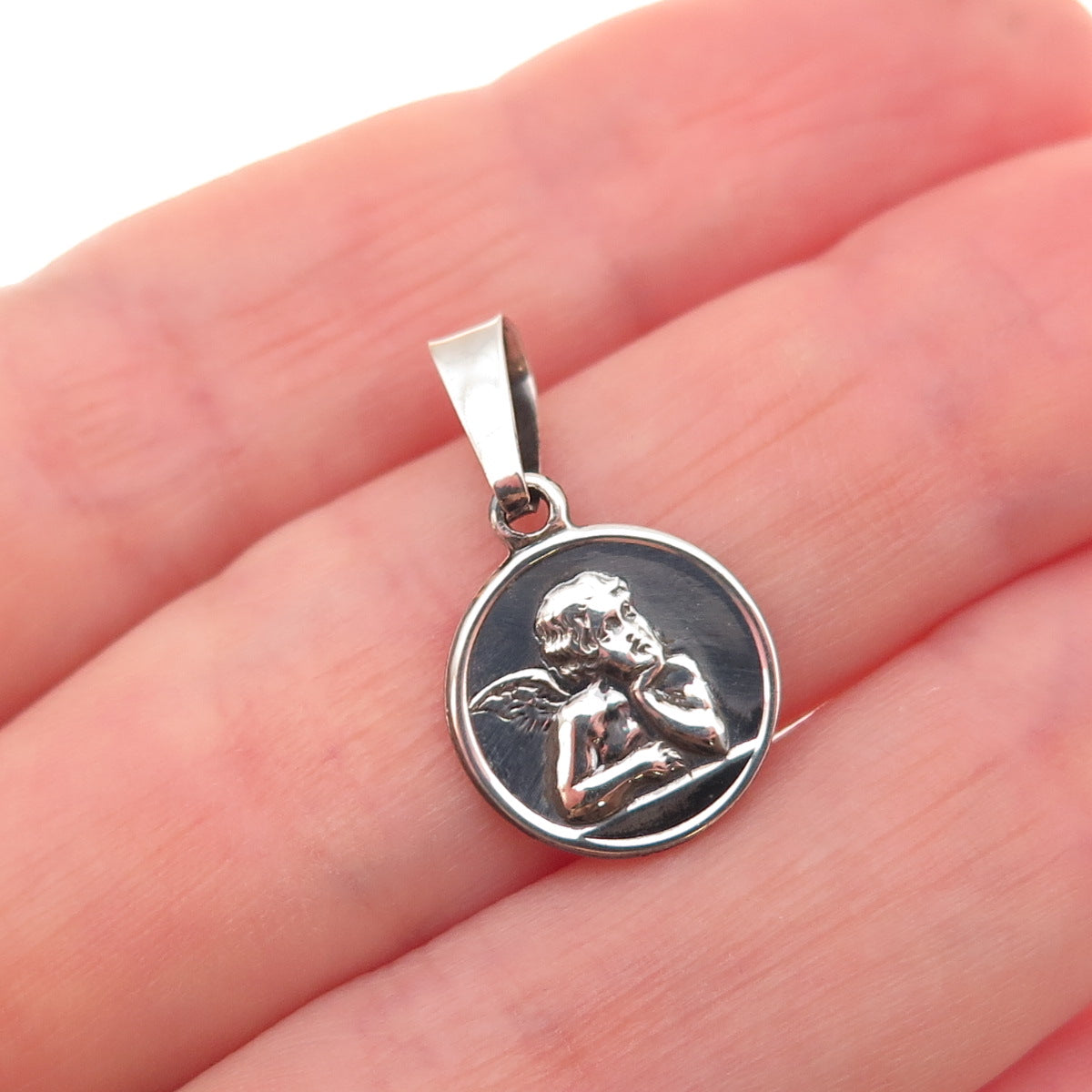 925 Sterling Silver Vintage Italy Cherub Oxidized Charm Pendant