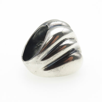 925 Sterling Silver Vintage Modernist Ribbed Oxidized Ring Size 7