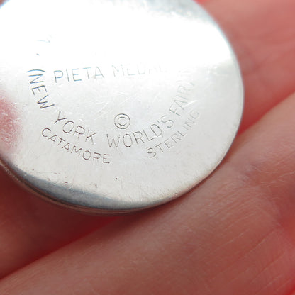 CATAMORE Sterling Silver Vintage NY World's Fair La Pieta Medal Charm Pendant