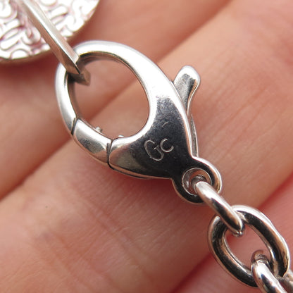 GUESS 925 Sterling Silver Enamel Logo Disc Cable Link Bracelet 7"