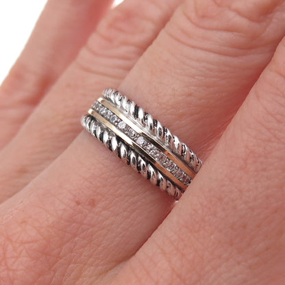 925 Sterling Silver 14K Gold Vintage Round-Cut C Z Oxidized Ring Size 7