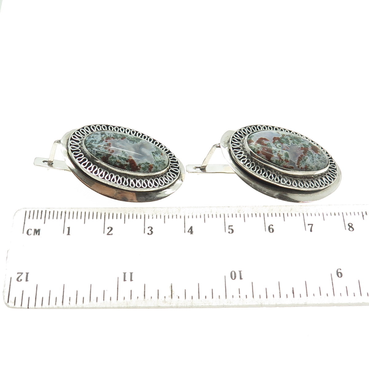 925 Sterling Silver Vintage Portugal Crazy Lace Agate Gem Eternal Curve Earrings