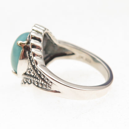925 Sterling Silver Real Tyrone Turquoise Oxidized Ring Size 8