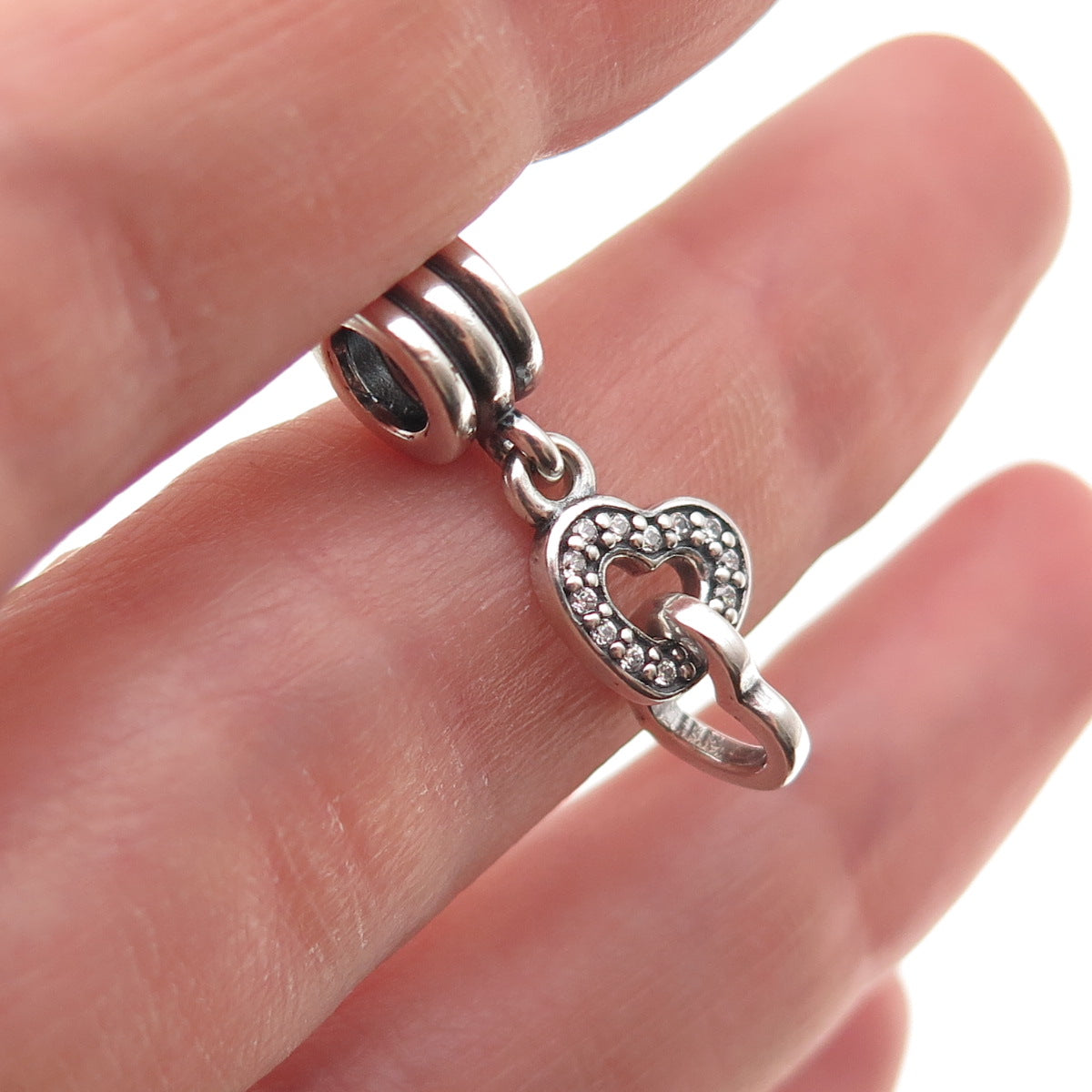 Pandora 925 Sterling Silver C Z Interlocking Hearts Dangle Charm