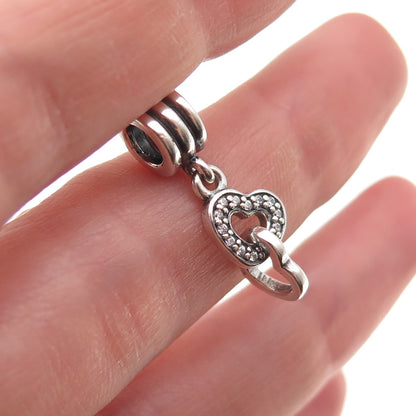 Pandora 925 Sterling Silver C Z Interlocking Hearts Dangle Charm
