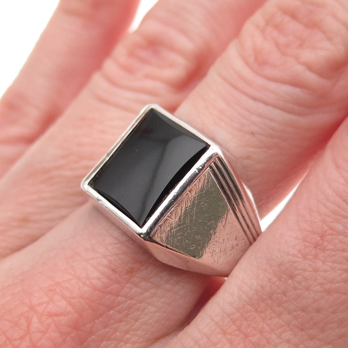 Vargas 925 Sterling Silver Antique Art Deco Real Black Onyx Signet Ring Size 9