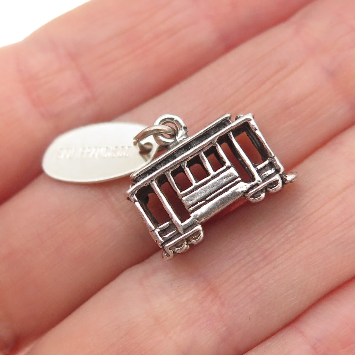 MAISELS INDIAN 925 Sterling Silver Vintage SF Cable Car 3D Mini Charm Pendant