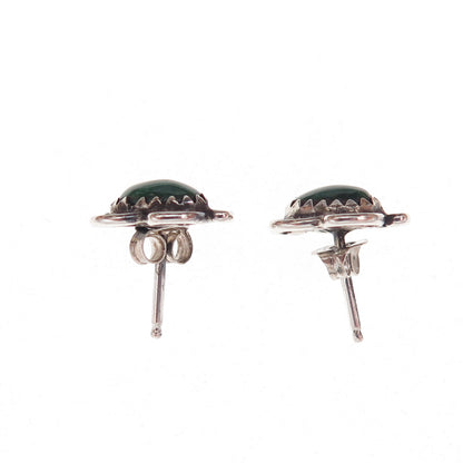 Old Pawn 925 Sterling Silver Vintage Southwestern Malachite Floral Stud Earrings