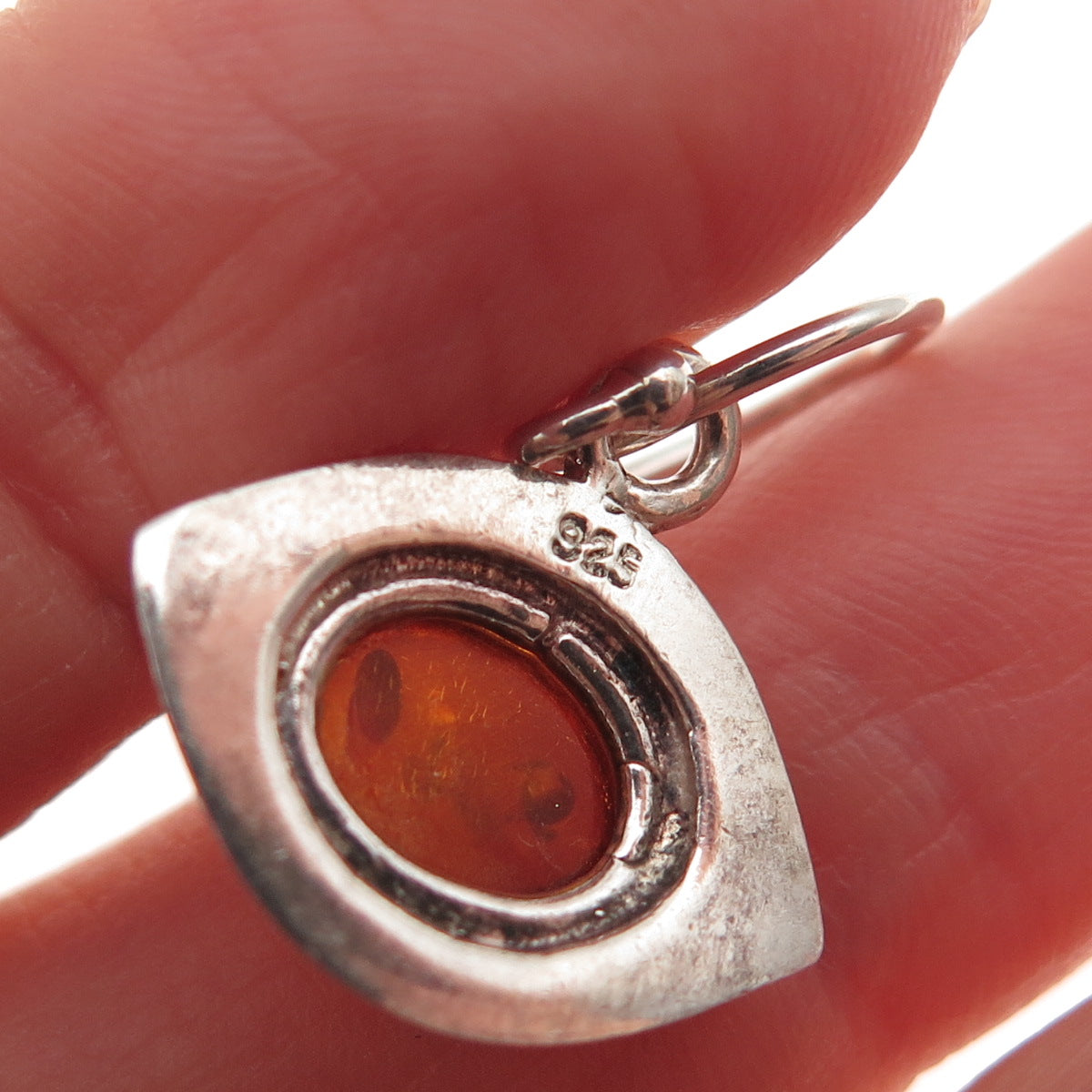 925 Sterling Silver Vintage Real Amber Modernist Evil's Eye Dangle Earrings