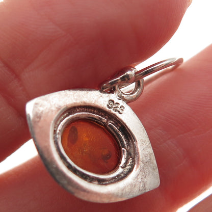 925 Sterling Silver Vintage Real Amber Modernist Evil's Eye Dangle Earrings