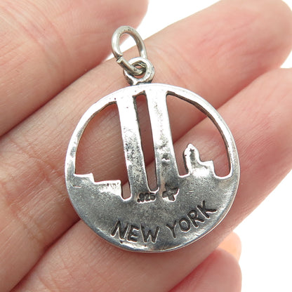 SUN WEST 925 Sterling Silver Vintage Twin Towers New York Trade Center Pendant