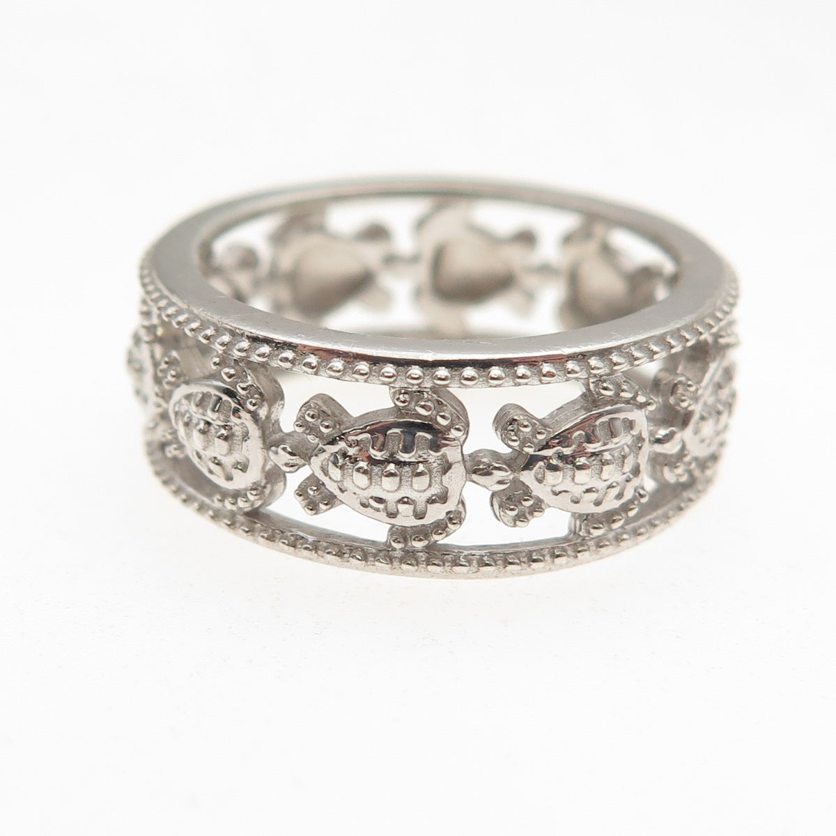 D'Joy 925 Sterling Silver Real Round-Cut Diamond Turtle Band Ring Size 7.25
