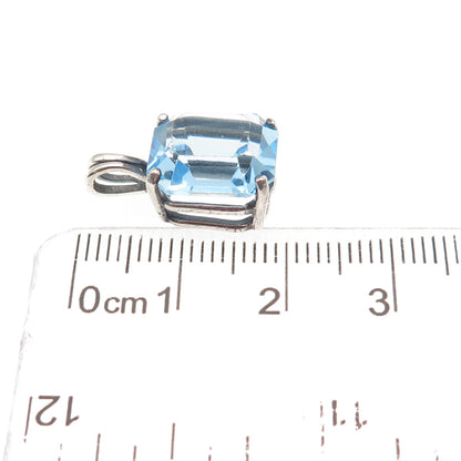 925 Sterling Silver Vintage Emerald-Cut Blue C Z Mini Charm Pendant
