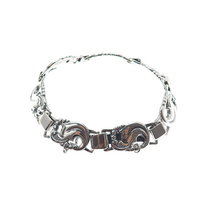EILER & MARLOE 830S Silver Antique Art Deco Denmark Floral Bracelet 7.5" #12