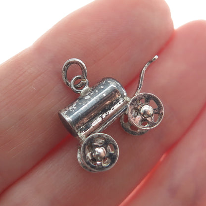 925 Sterling Silver Antique Water Wagon Oxidized Minimalist 3D Charm Pendant