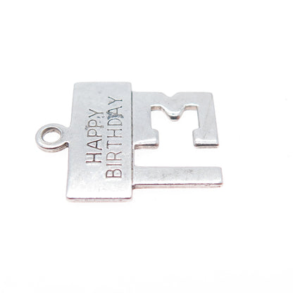 WELLS 925 Sterling Silver Vintage Happy Birthday 13 Charm Pendant