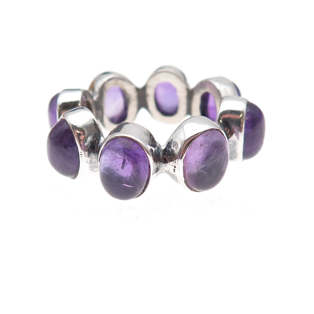 925 Sterling Silver Vintage Real Amethyst Modernist All Around Ring Size 8.5