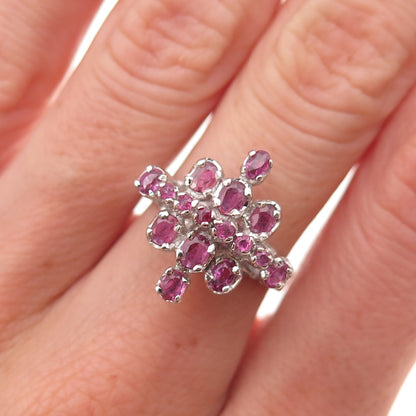 925 Sterling Silver Antique Art Deco Real Oval & Round-Cut Ruby Ring Size 6.75