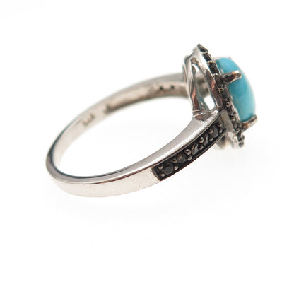 Chuck Clemency 925 Sterling Silver Real Turquoise & Black Spinel Ring Size 8