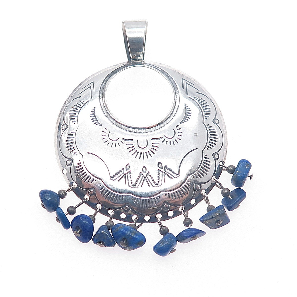 Quoc Turquoise Old Pawn Sterling Silver Vintage Lapis Pendant (missing stone)