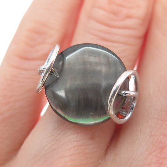 ROSS SIMONS 925 Sterling Silver Vintage Real Abalone Shell Spiral Ring Size 5