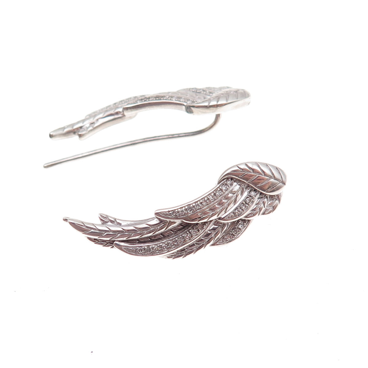 925 Sterling Silver Real Round-Cut Diamond Angel Wings Earrings
