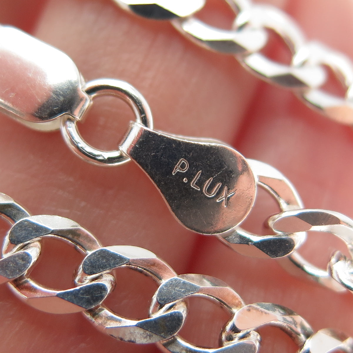P. LUX 925 Sterling Silver Vintage Italy Curb Chain Necklace 18"