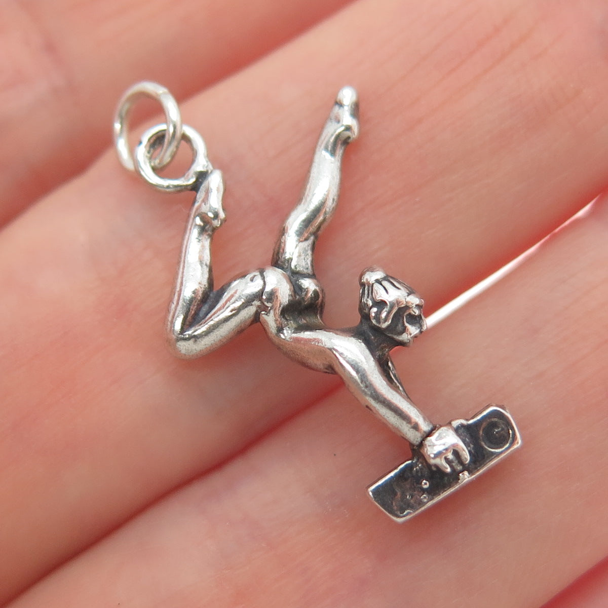 925 Sterling Silver Vintage Gymnast Girl 3D Pendant
