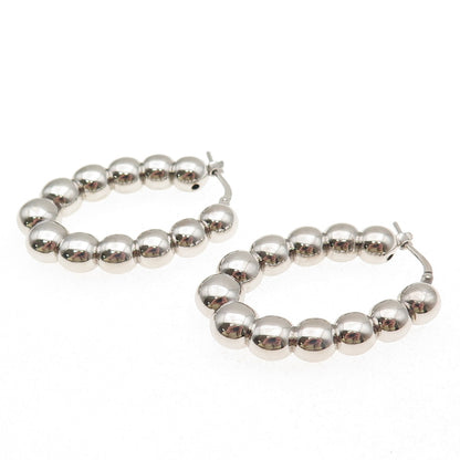 925 Sterling Silver Italy Ball Beaded Oval Hoop Earrings