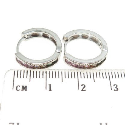 925 Sterling Silver Princess & Round-Cut Multi-Color C Z Hoop Earrings