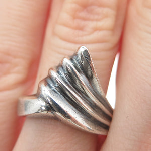 925 Sterling Silver Vintage Mexico Modernist Wing Oxidized Ring Size 6.5