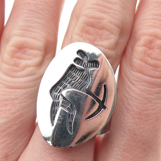 925 Sterling Silver Vintage Tribal Hunter Oxidized Ring Size 8.5