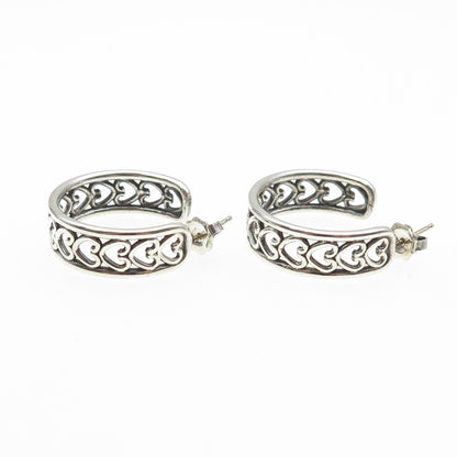 925 Sterling Silver Vintage Heart Link Oxidized Hoop Earrings