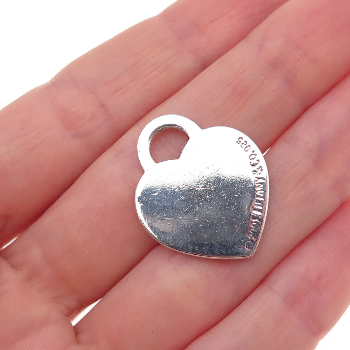Tiffany & Co. 925 Sterling Silver Vintage 2001 Engraved Heart Tag Charm Pendant