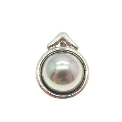 BARRA 925 Sterling Silver Vintage Faux Gray Pearl Slide Pendant