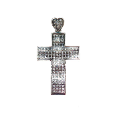 925 Sterling Silver Round-Cut C Z Sparkle Heart Cross Charm Pendant