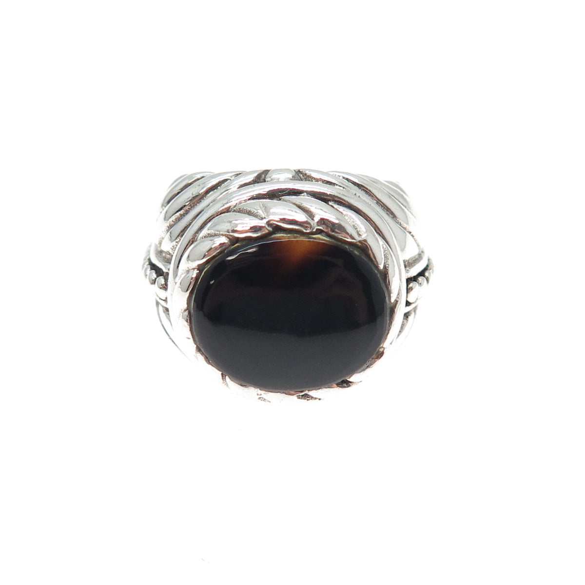 925 Sterling Silver Vintage Real Black Onyx Beaded Ring Size 6.75