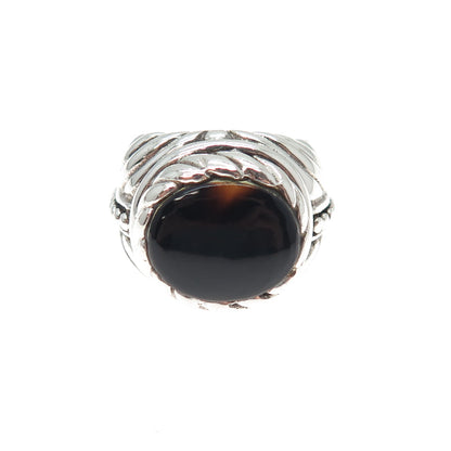 925 Sterling Silver Vintage Real Black Onyx Beaded Ring Size 6.75