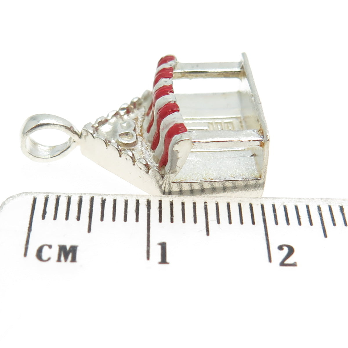 925 Sterling Silver Vintage Red & White Enamel OG House Porch Charm Pendant