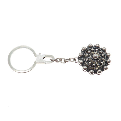 925 Sterling Silver Vintage Plaza Mayor Madrid Oxidized Key Fob Chain Ring