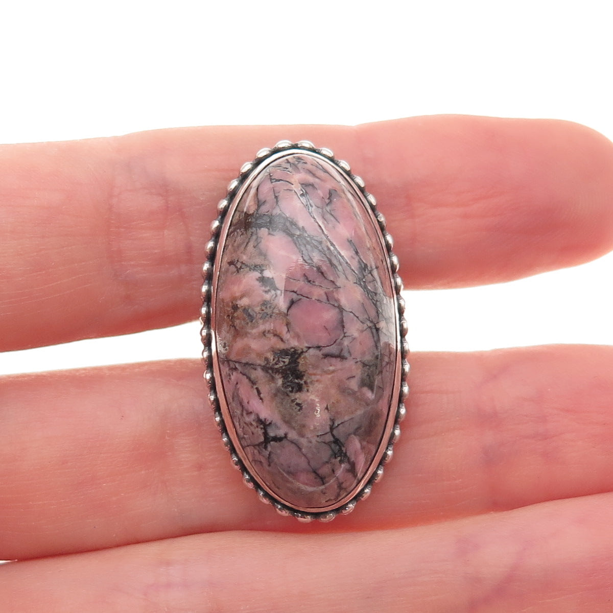 Old Pawn 925 Sterling Silver Vintage Southwestern Rhodonite Ring Size 3.75