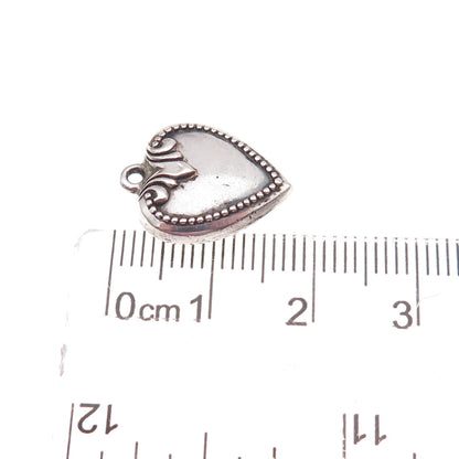 925 Sterling Silver Antique Art Deco Engraved Chatelaine Heart Charm Pendant